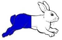 (Fieldless) A hare courant to sinister per pale azure and argent